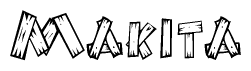 The clipart image shows the name Makita stylized to look as if it has been constructed out of wooden planks or logs. Each letter is designed to resemble pieces of wood.