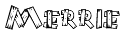 The clipart image shows the name Merrie stylized to look like it is constructed out of separate wooden planks or boards, with each letter having wood grain and plank-like details.