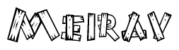 The clipart image shows the name Meirav stylized to look like it is constructed out of separate wooden planks or boards, with each letter having wood grain and plank-like details.