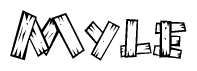 The image contains the name Myle written in a decorative, stylized font with a hand-drawn appearance. The lines are made up of what appears to be planks of wood, which are nailed together