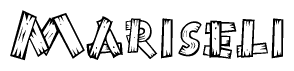 The image contains the name Mariseli written in a decorative, stylized font with a hand-drawn appearance. The lines are made up of what appears to be planks of wood, which are nailed together