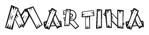The clipart image shows the name Martina stylized to look as if it has been constructed out of wooden planks or logs. Each letter is designed to resemble pieces of wood.