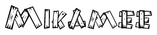 The clipart image shows the name Mikamee stylized to look like it is constructed out of separate wooden planks or boards, with each letter having wood grain and plank-like details.