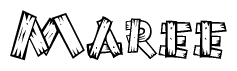 The clipart image shows the name Maree stylized to look as if it has been constructed out of wooden planks or logs. Each letter is designed to resemble pieces of wood.