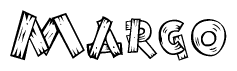 The clipart image shows the name Margo stylized to look as if it has been constructed out of wooden planks or logs. Each letter is designed to resemble pieces of wood.