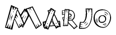 The clipart image shows the name Marjo stylized to look as if it has been constructed out of wooden planks or logs. Each letter is designed to resemble pieces of wood.