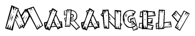 The image contains the name Marangely written in a decorative, stylized font with a hand-drawn appearance. The lines are made up of what appears to be planks of wood, which are nailed together