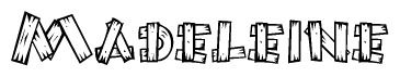 The clipart image shows the name Madeleine stylized to look like it is constructed out of separate wooden planks or boards, with each letter having wood grain and plank-like details.
