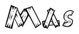 The image contains the name Mas written in a decorative, stylized font with a hand-drawn appearance. The lines are made up of what appears to be planks of wood, which are nailed together