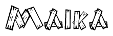 The clipart image shows the name Maika stylized to look as if it has been constructed out of wooden planks or logs. Each letter is designed to resemble pieces of wood.
