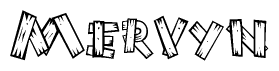 The clipart image shows the name Mervyn stylized to look as if it has been constructed out of wooden planks or logs. Each letter is designed to resemble pieces of wood.