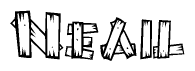The image contains the name Neail written in a decorative, stylized font with a hand-drawn appearance. The lines are made up of what appears to be planks of wood, which are nailed together