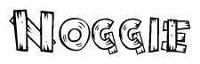 The clipart image shows the name Noggie stylized to look like it is constructed out of separate wooden planks or boards, with each letter having wood grain and plank-like details.