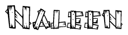 The image contains the name Naleen written in a decorative, stylized font with a hand-drawn appearance. The lines are made up of what appears to be planks of wood, which are nailed together