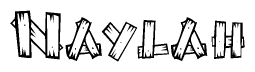 The image contains the name Naylah written in a decorative, stylized font with a hand-drawn appearance. The lines are made up of what appears to be planks of wood, which are nailed together