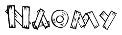 The image contains the name Naomy written in a decorative, stylized font with a hand-drawn appearance. The lines are made up of what appears to be planks of wood, which are nailed together
