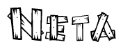 The image contains the name Neta written in a decorative, stylized font with a hand-drawn appearance. The lines are made up of what appears to be planks of wood, which are nailed together