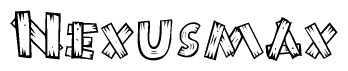 The image contains the name Nexusmax written in a decorative, stylized font with a hand-drawn appearance. The lines are made up of what appears to be planks of wood, which are nailed together