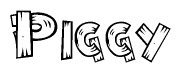 The clipart image shows the name Piggy stylized to look like it is constructed out of separate wooden planks or boards, with each letter having wood grain and plank-like details.