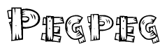 The image contains the name Pegpeg written in a decorative, stylized font with a hand-drawn appearance. The lines are made up of what appears to be planks of wood, which are nailed together