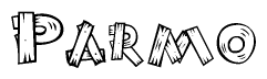 The clipart image shows the name Parmo stylized to look like it is constructed out of separate wooden planks or boards, with each letter having wood grain and plank-like details.