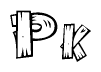 The clipart image shows the name Pk stylized to look as if it has been constructed out of wooden planks or logs. Each letter is designed to resemble pieces of wood.