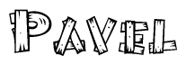 The clipart image shows the name Pavel stylized to look like it is constructed out of separate wooden planks or boards, with each letter having wood grain and plank-like details.