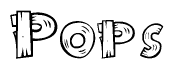The image contains the name Pops written in a decorative, stylized font with a hand-drawn appearance. The lines are made up of what appears to be planks of wood, which are nailed together