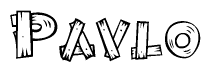 The image contains the name Pavlo written in a decorative, stylized font with a hand-drawn appearance. The lines are made up of what appears to be planks of wood, which are nailed together