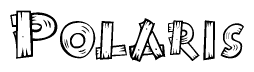 The image contains the name Polaris written in a decorative, stylized font with a hand-drawn appearance. The lines are made up of what appears to be planks of wood, which are nailed together