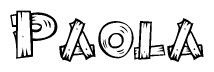 The clipart image shows the name Paola stylized to look as if it has been constructed out of wooden planks or logs. Each letter is designed to resemble pieces of wood.