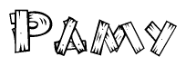 The image contains the name Pamy written in a decorative, stylized font with a hand-drawn appearance. The lines are made up of what appears to be planks of wood, which are nailed together