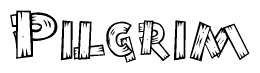 The clipart image shows the name Pilgrim stylized to look as if it has been constructed out of wooden planks or logs. Each letter is designed to resemble pieces of wood.