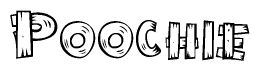 The clipart image shows the name Poochie stylized to look like it is constructed out of separate wooden planks or boards, with each letter having wood grain and plank-like details.