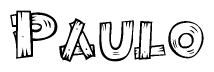 The image contains the name Paulo written in a decorative, stylized font with a hand-drawn appearance. The lines are made up of what appears to be planks of wood, which are nailed together