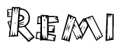 The clipart image shows the name Remi stylized to look like it is constructed out of separate wooden planks or boards, with each letter having wood grain and plank-like details.