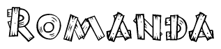 The clipart image shows the name Romanda stylized to look as if it has been constructed out of wooden planks or logs. Each letter is designed to resemble pieces of wood.