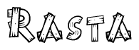 The clipart image shows the name Rasta stylized to look as if it has been constructed out of wooden planks or logs. Each letter is designed to resemble pieces of wood.