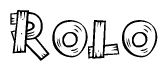 The clipart image shows the name Rolo stylized to look like it is constructed out of separate wooden planks or boards, with each letter having wood grain and plank-like details.
