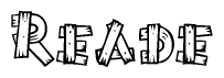 The clipart image shows the name Reade stylized to look as if it has been constructed out of wooden planks or logs. Each letter is designed to resemble pieces of wood.