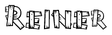 The image contains the name Reiner written in a decorative, stylized font with a hand-drawn appearance. The lines are made up of what appears to be planks of wood, which are nailed together