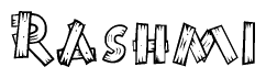 The clipart image shows the name Rashmi stylized to look like it is constructed out of separate wooden planks or boards, with each letter having wood grain and plank-like details.