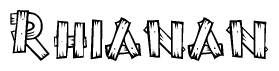 The clipart image shows the name Rhianan stylized to look like it is constructed out of separate wooden planks or boards, with each letter having wood grain and plank-like details.