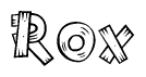 The clipart image shows the name Rox stylized to look like it is constructed out of separate wooden planks or boards, with each letter having wood grain and plank-like details.