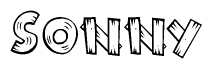 The clipart image shows the name Sonny stylized to look like it is constructed out of separate wooden planks or boards, with each letter having wood grain and plank-like details.