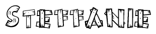 The clipart image shows the name Steffanie stylized to look as if it has been constructed out of wooden planks or logs. Each letter is designed to resemble pieces of wood.