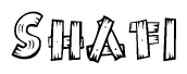 The clipart image shows the name Shafi stylized to look as if it has been constructed out of wooden planks or logs. Each letter is designed to resemble pieces of wood.