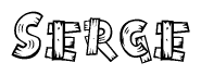 The clipart image shows the name Serge stylized to look as if it has been constructed out of wooden planks or logs. Each letter is designed to resemble pieces of wood.