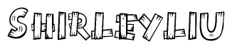 The image contains the name Shirleyliu written in a decorative, stylized font with a hand-drawn appearance. The lines are made up of what appears to be planks of wood, which are nailed together