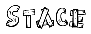 The image contains the name Stace written in a decorative, stylized font with a hand-drawn appearance. The lines are made up of what appears to be planks of wood, which are nailed together